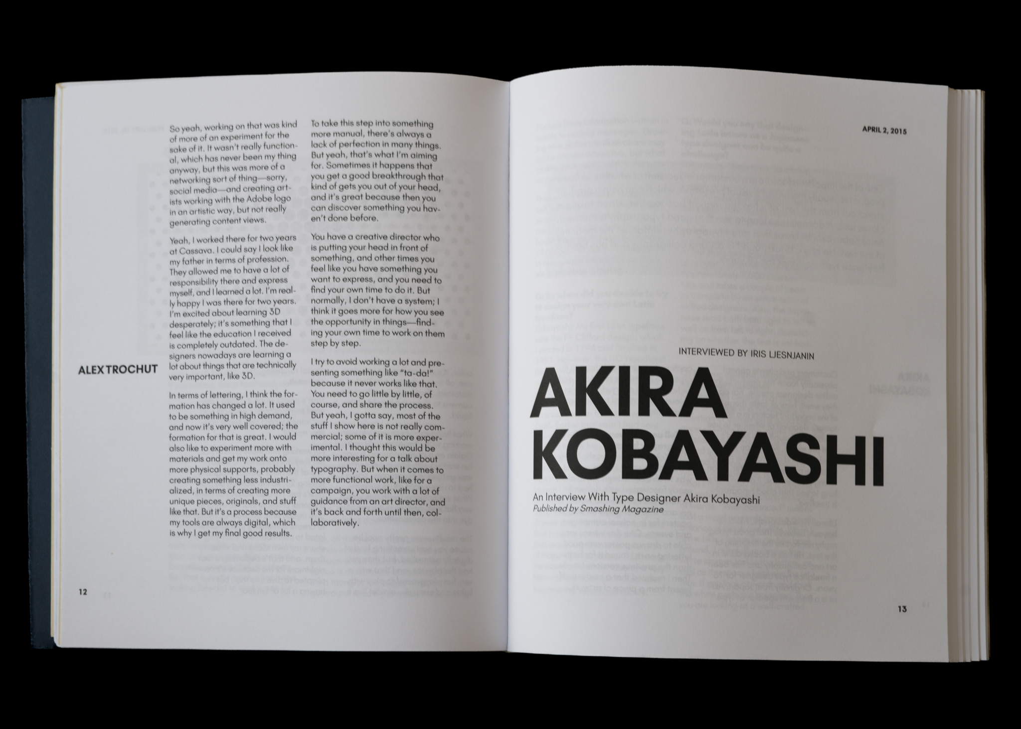 two page layout of interview project in book