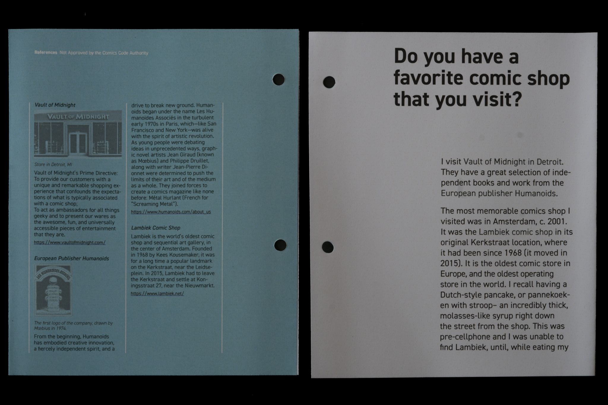 two page layout of not approved zine project