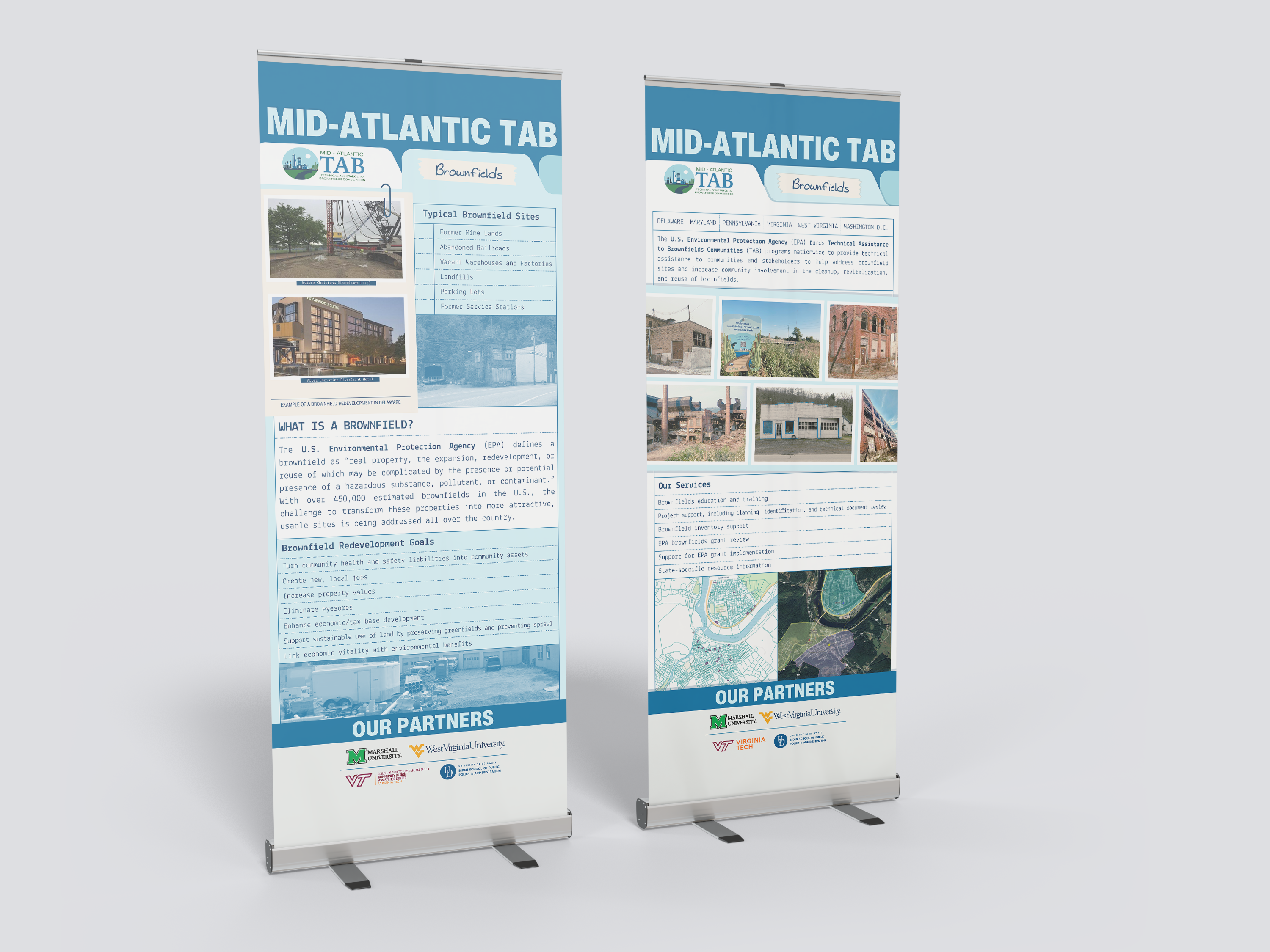 two banner mockup with infographics on TAB and Brownfields