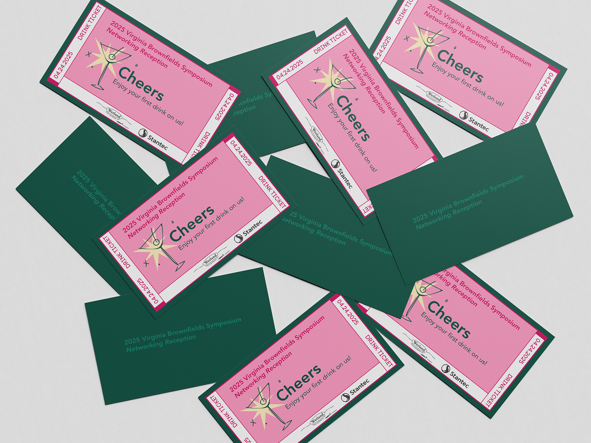 pink and green drink tickets scattered